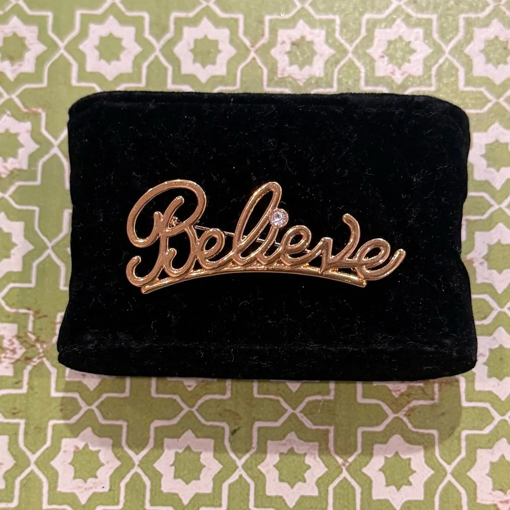 Avon Gold-Tone “Believe” Script Pin with Crystal Accent – Vintage — NEW